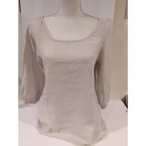 Terzo Millennio Linen Shirt Women's Small Beige High-Low Hem Made in Italy